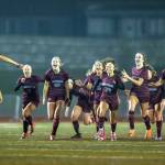 PHOTO BY FOREST WORGUM The Montesano Bulldogs celebrate with Adda Potts (8) after Potts clinched a 2-1 victory with a conversion in a penalty-kick shootout against Bellevue Christian in a 1A State Tournament first-round game on Wednesday in Montesano.