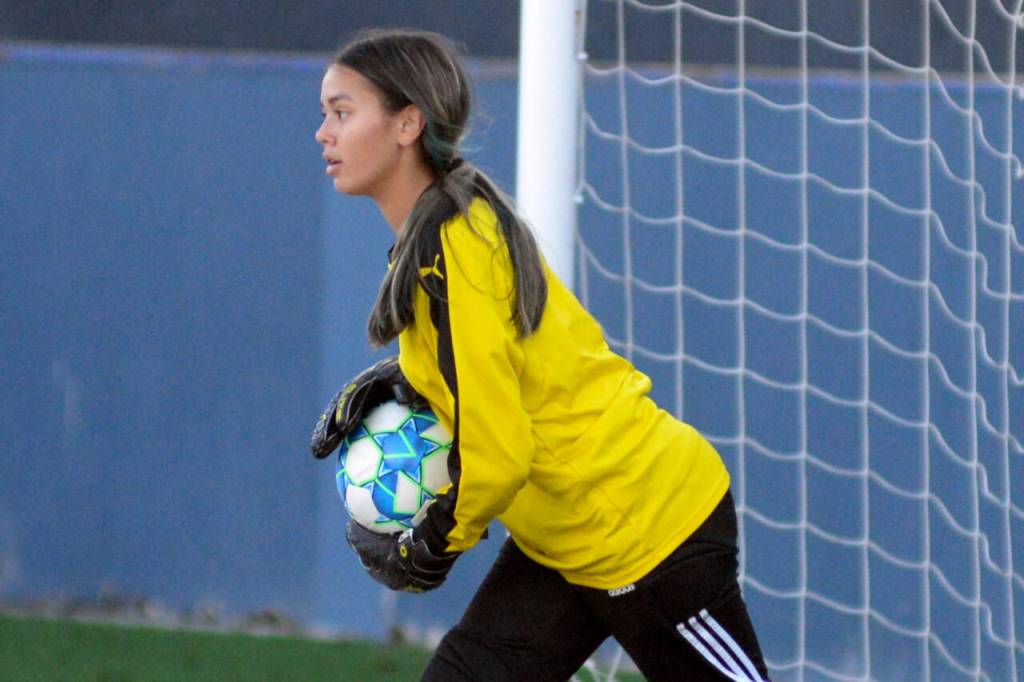 DAILY WORLD FILE PHOTO Aberdeen senior goalkeeper Jaylynn Phimmasone, seen here in a file photo from Sept. 9, was named to the 2A Evergreen Conferences First Team for the 2023 season.