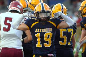 DAILY WORLD FILE PHOTO Aberdeen senior running back/safety Aidan Watkins was named to the 2A Evergreen All-Conference First Team as a running back and a defensive back for the 2023 season.