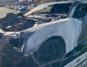 Michael S. Lockett / The Daily World
A fire destroyed a car near Aberdeen on Monday.