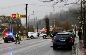 A vehicle fatally struck a pedestrian on Heron Street Tuesday morning. (Michael S. Lockett / The Daily World)