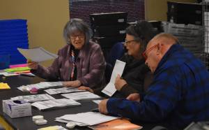 Grays Harbor County Elections Administrator Scott Turnbull, right, and elections employees sort ballots for a recount on Wednesday, Dec. 6. (Clayton Franke / The Daily World)
