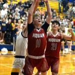 RYAN SPARKS | THE DAILY WORLD Hoquiam senior Zander Jump comes down with a rebound during a 55-49 overtime loss to Aberdeen on Monday in Aberdeen.