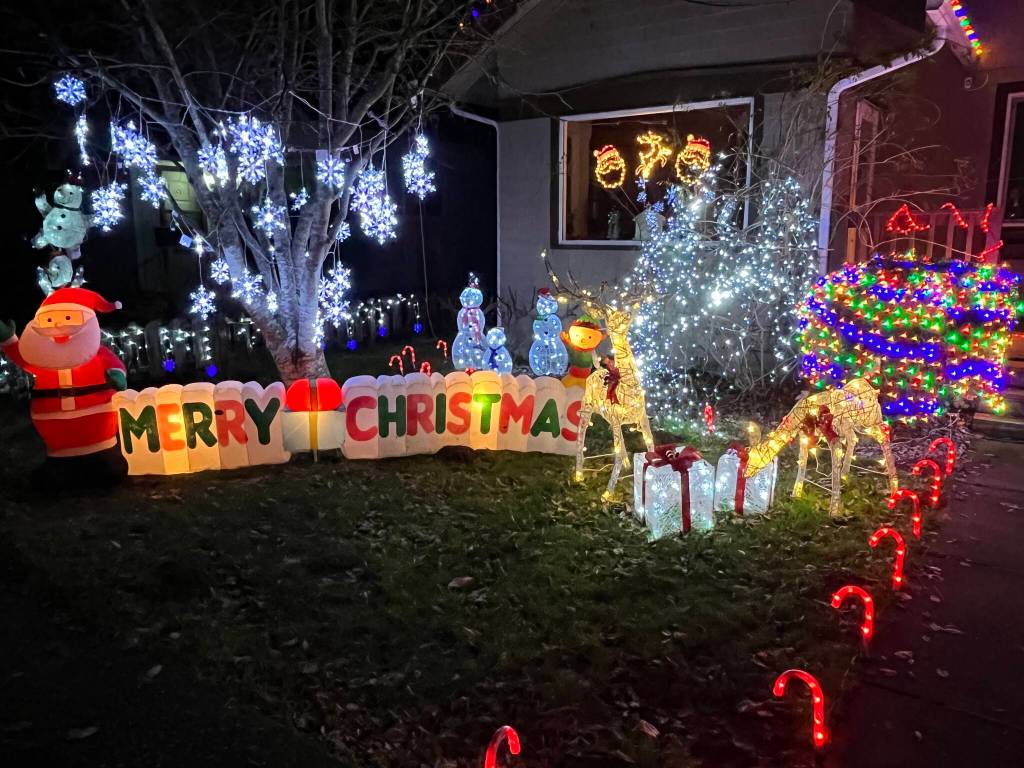Matthew N. Wells / The Daily World
Not only have Bryson Walkers neighbors recognized what a gem his Christmas display is, the city of Hoquiam has noticed as well. Brian Shay, Hoquiams city administrator, said the display is incredible. Shay said hell be letting Hoquiam Mayor Ben Winkelman know to check out Walkers display for the mayors Yard of the Month award.