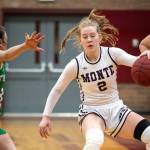 PHOTO BY FOREST WORGUM Montesanos Tieander Olson (2) dribbles during a 28-23 loss to Tumwater on Saturday in Montesano.