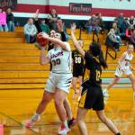 PHOTO BY VAN ADAM DAVIS Ocosta senior Alexia Bradley (30) looks to score against North Beachs Katana Capoeman (12) during the Wildcats 62-30 on Wednesday in Westport.