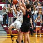 PHOTO BY FOREST WORGUM Montesanos Delon Chan (21) is fouled late in the fourth quarter of the Bulldogs 55-53 win over Tenino on Thursday in Montesano. Chan would sink two free throws to secure the victory.