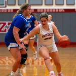 PHOTO BY FOREST WORGUM Hoquiams Avery Howard, right, dribbles against Eatonvilles Sara Smith during the Grizzlies 60-16 loss on Saturday at Hoquiam Square Garden.