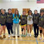 SUBMITTED PHOTO Aberdeens wrestlers (from left) Mycah Good, Abigail Warmoth, Felicia Bell, Kadence Braaten, Selena Martinez, Micah Turpin and Peityn Munoz each earned a podium spot at the River Ridge Rumble on Saturday in Lacey.