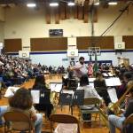 Clayton Franke / The Daily World
The Miller Jr. High School band performs a debut of the Miller March, an original composition by former Miller student Gordon Shaw, at the schools centennial celebration on Sunday, Jan. 28.