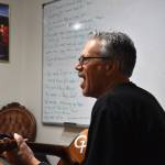 Matthew N. Wells / The Daily World
Wil Russoul, of Make Music Aberdeen and director of the Downtown Aberdeen Association, came up with the melody to The Invisible Cat Bands new song Potato Bird. Russoul thoroughly enjoyed the time he got to spend with blossoming musicians and current Girl Scouts Ainsley King, Caelin Quinton, and Elaine McElroy, as well as Zoe Quinton. The girls were in town to get closer to attaining their music badges.