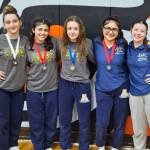 SUBMITTED PHOTO Aberdeens state qualifiers (from left) Mycah Good, Peityn Munoz, Felicia Bell, Selena Martinez and Kadence Braaten (alternate) pose for a photo at the 1B/2B/1A/2A Region 2 Tournament on Saturday at Centralia High School. .