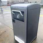 Matthew N. Wells / The Daily World
The Aberdeen City Council approved a five-year contract for eight Big Belly trash cans to be installed throughout downtown Aberdeen. The trash cans are fully-enclosed, have technology that lets users know when theyre full, and look clean. This one shown is at the Aberdeen Transit Center and shows what sort of cans the city will soon receive.