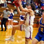 RYAN SPARKS | THE DAILY WORLD Willapa Valleys Blane King drives to the basket during a 52-44 loss to Columbia Adventist Academy in a 1B District 4 Tournament elimination game on Thursday in Hoquiam.