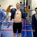 SUBMITTED PHOTO Aberdeens Tyler Bates, middle, placed in the top eight in two events at the 2A State Tournament on Saturday at the King County Aquatic Center in Federal Way.