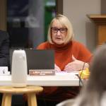Cosmopolis mayor Linda Springer speaks during a budget crisis meeting on Tuesday. (Michael S. Lockett / The Daily World)