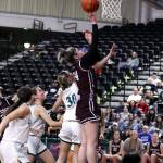 PHOTO BY HAILEY BLANCAS Montesano forward Jillie Dalan, right, scores two of her team-high 14 points during the Bulldogs 59-35 loss to Lakeside in a 1A State Tournament Round of 12 game on Wednesday in Yakima.