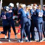 Pe Ell-Willapa Valleys Addison Merkel (19) after hitting a home run.