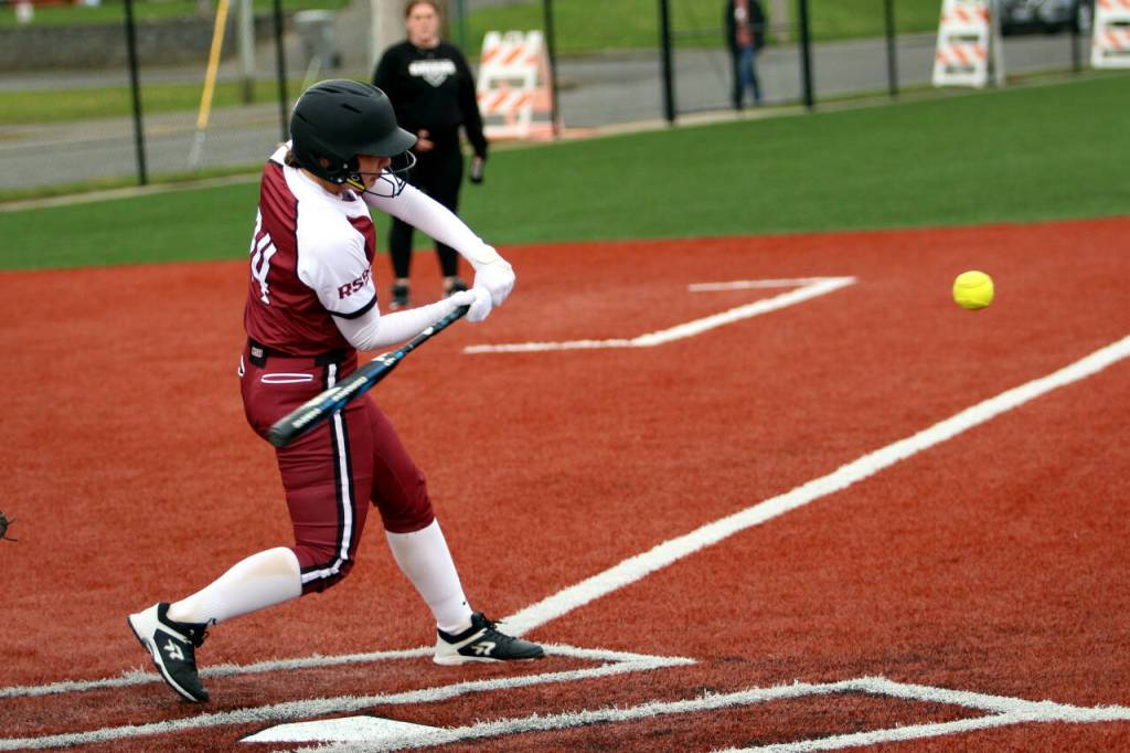 Raymond-South Bends Ava Pine hits a home run.