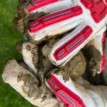 Clayton Franke / The Daily World
Jack Smalley, a field technician with ConeTec, holds wet clay produced from geologic drilling at the Hoquiam High School baseball field on Feb. 21
