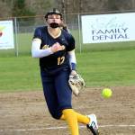 RYAN SPARKS | THE DAILY WORLD Aberdeen starting pitcher Lilly Camp was perfect for three innings during the Bobcats 9-1 win over Elma on Wednesday in Elma.