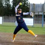 RYAN SPARKS | THE DAILY WORLD Aberdeen senior Annika Hollingsworth throws a pitch during the Bobcats 9-1 win over Elma on Wednesday in Elma.