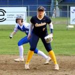 RYAN SPARKS | THE DAILY WORLD Aberdeens Annika Hollingsworth (11) and Elmas Raelyn Weld react to a pitch during the Bobcats 9-1 win on Wednesday in Elma.