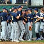 RYAN SPARKS | THE DAILY WORLD Aberdeen celebrates after recording the final out of a 16-3 mercy-rule victory over Hoquiam on Thursday at Olympic Stadium in Hoquiam.