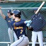 RYAN SPARKS | THE DAILY WORLD Aberdeens Gabe Mathews smacks a base hit during the Bobcats 16-3 win over Hoquiam on Thursday at Olympic Stadium in Hoquiam.