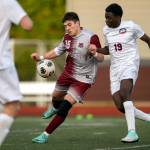PHOTO BY FOREST WORGUM Montesanos Felix Romero (15) retains possession during a 1-0 loss to Life Christian on Thursday at Montesano High School.