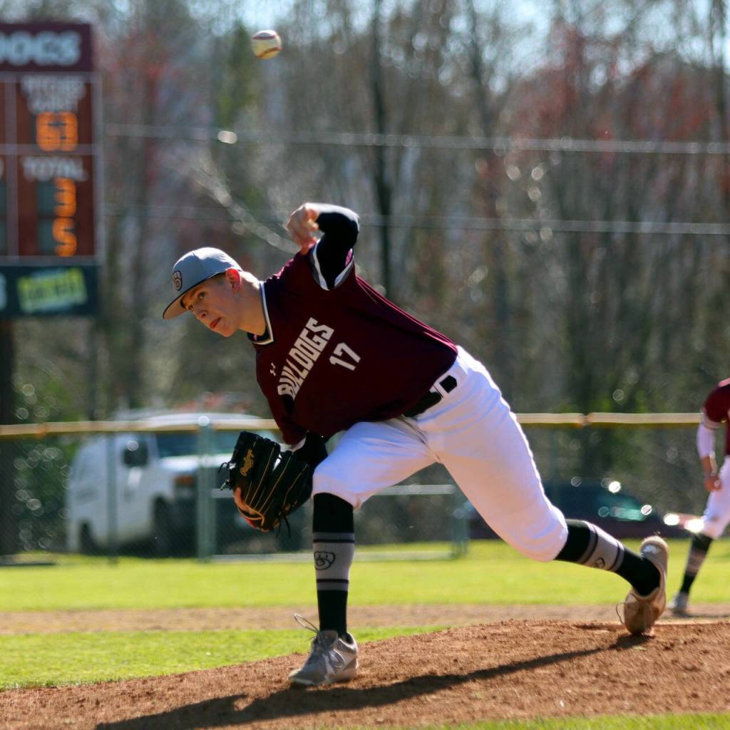 PHOTO BY HAILEY BLANCAS Montesanos Caden Grubb throws a pitch during a double header against Eatonville on Saturday in Montesano.