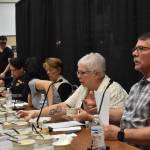 A panel of five judges chose Porthole Pub on March 16 as the best clam chowder at the 2024 Razor Clam Festival and Seafood Extravaganza. Judges included Ocean Shores Mayor Frank Elduen, Connie Clifford, food blogger and seafood chef Suzy Sakamoto, Peggy-Jo Faria, and Ocean Shores Police Chief Neccie Logan. (Clayton Franke / The Daily World)