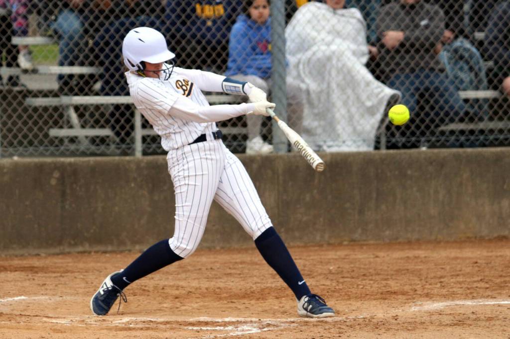 RYAN SPARKS | THE DAILY WORLD Aberdeen junior Lily Camp mashes a double during a 10-0 win over Black Hills on Wednesday in Aberdeen.