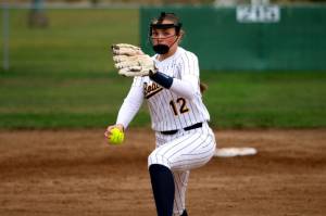 RYAN SPARKS | THE DAILY WORLD Aberdeen pitcher Lily Camp threw a one-hitter in a 10-0 mercy-rule victory over Black Hills in the Bobcats home-opening game on Wednesday in Aberdeen.
