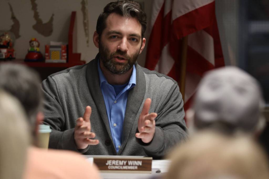 Michael S. Lockett / The Daily World
Councilmember Jeremy Winn speaks during a Cosmopolis City Council meeting on Wednesday.