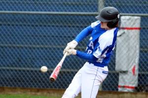 RYAN SPARKS | THE DAILY WORLD Elmas Eastin Wright connects with a pitch during a 5-3 win over Aberdeen on Friday at Ken Waite Field in Aberdeen.