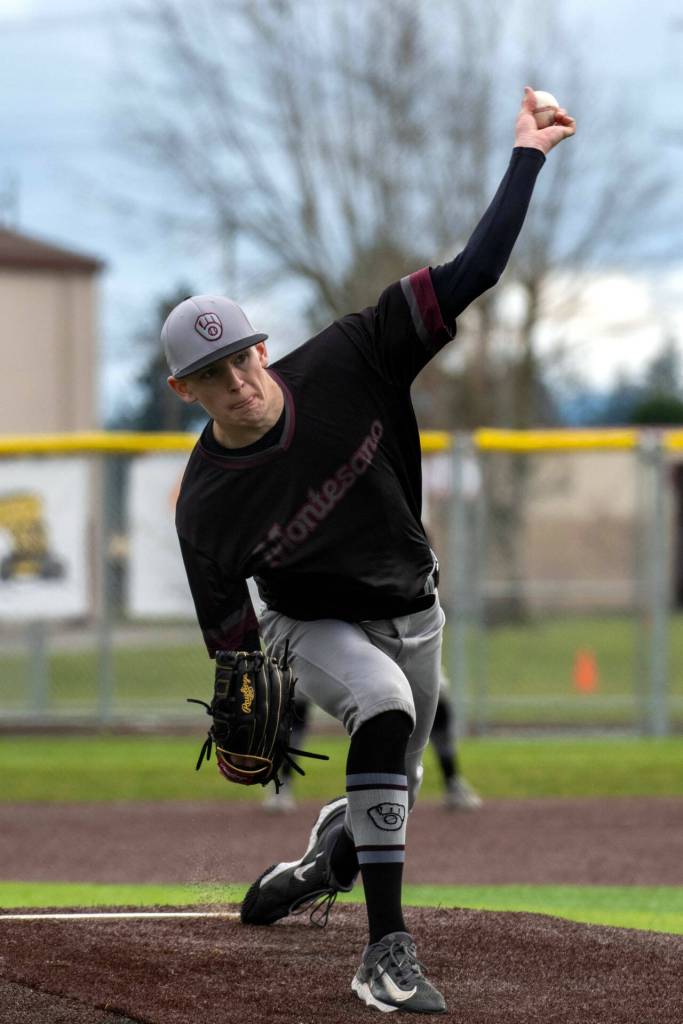 PHOTO BY FOREST WORGUM Montesano pitcher Caden Grubb picked up a victory over Hoquiam during a double header on Saturday in Shelton.