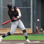 PHOTO BY FOREST WORGUM Montesano senior Cam Taylor connects with a pitch during a double header against Hoquiam on Saturday in Shelton.