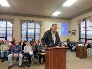 Matthew N. Wells / The Daily World
Gary Nelson, whos retiring as executive director after 24 years with the Port of Grays Harbor, spoke briefly after Kayla Dunlap, director of government and public affairs, updated Hoquiam City Council and the public on various projects at the port. Leonard Barnes will take over once Nelson retires. Hes got a fan in Brian Shay, Hoquiams city administrator. Ive known Leonard and worked with him and been close friends with him for a long time, so Im certain hell do an awesome job.