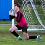 RYAN SPARKS | THE DAILY WORLD Montesano senior goal keeper Cohen Andersen records one of 13 saves in a 3-1 win over Elma on Wednesday in Elma.