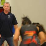 DAILY WORLD FILE PHOTO Grays Harbor College womens wrestling head coach Kevin Pine, seen here from a tournament on Jan. 28 in Hoquiam, resigned as head coach on Monday.