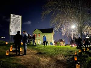 Matthew N. Wells / The Daily World
This was part of the scene on Friday night, when people paid their respects to the late Kurt Cobain, the fallen grunge music icon who grew up in Aberdeen, on the 30th anniversary of Cobains death.