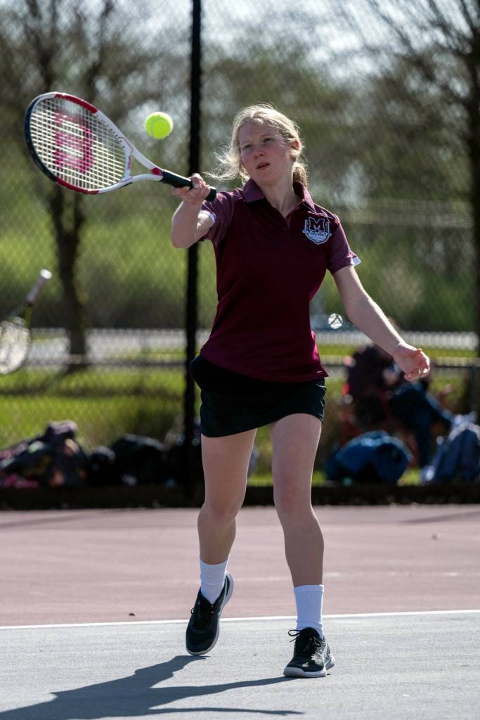PHOTO BY FOREST WORGUM Montesanos Ruby Jones won her singles match 6-0, 6-1 in a 5-0 win over Hoquiam on Tuesday in Montesano.