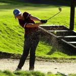 SUBMITTED PHOTO 
Montesanos Jessie LaLonde punches out of a sand trap during a 209-256 win over Hoquiam on Wednesday at the Grays Harbor Country Club in Aberdeen.