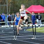 RYAN SPARKS | THE DAILY WORLD Montesanos Sam Roundtree leads the field en route to a win in the 100-meter hurdles at the Ray Ryan Memorial All-County Meet on Friday in Ocean Shores.