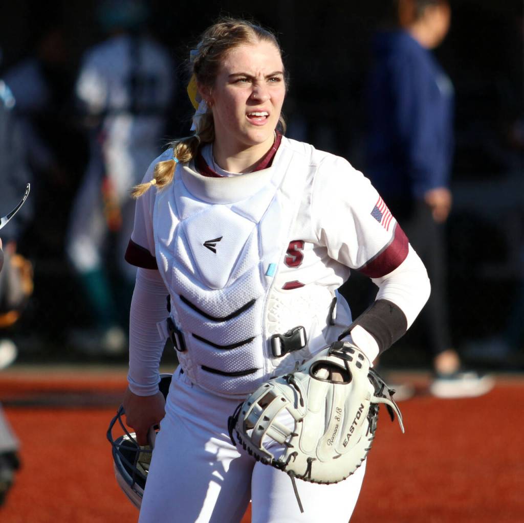 DAILY WORLD FILE PHOTO Montesano catcher Ali Parkin hit a home run in a 12-2 win over Tenino on Thursday at Montesano High School.