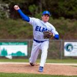 PHOTO BY FOREST WORGUM Elma pitcher Carter Studer allowed just three hits in a 2-1 complete-game victory over Eatonville in the first game of a double header on Saturday in Elma.