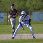 RYAN SPARKS | THE DAILY WORLD Elmas Isaac McGaffey (3) leads off second base while Montesano shortstop Bode Poler keeps a close eye during the Bulldogs 13-0 win on Tuesday in Elma.