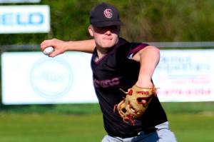 RYAN SPARKS | THE DAILY WORLD Montesano pitcher Cam Taylor earned the victory in a 13-0 win over Elma on Tuesday at Eagle Field in Elma.
