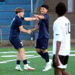 RYAN SPARKS | THE DAILY WORLD Aberdeens Evan Cone (7) and Elmer Torres celebrate after connecting on a goal in the first half against Tumwater on Tuesday at Stewart Field in Aberdeen.
